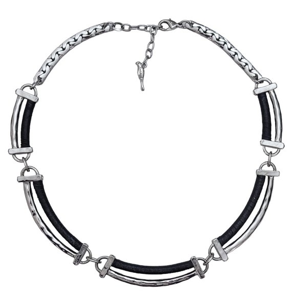 Chloe & Isabel Silver Tone Clear Rhinestone Leather Wrap Collar Necklace, E316 - Picture 1 of 4